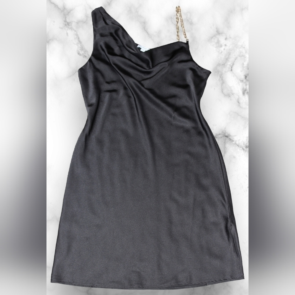 AND Now This Trendy Chain Strap Satin Slip Dress
